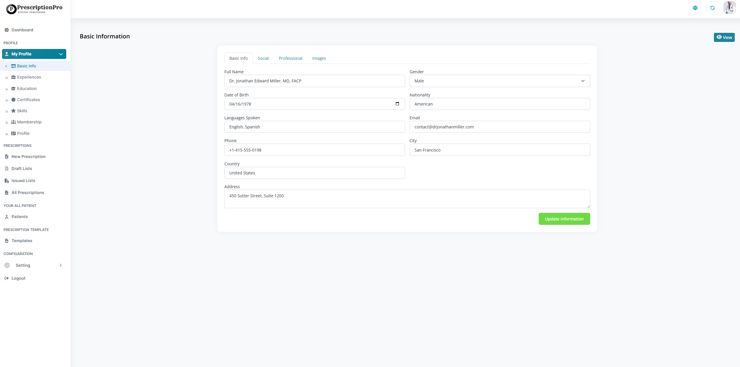 Doctor Profile Example